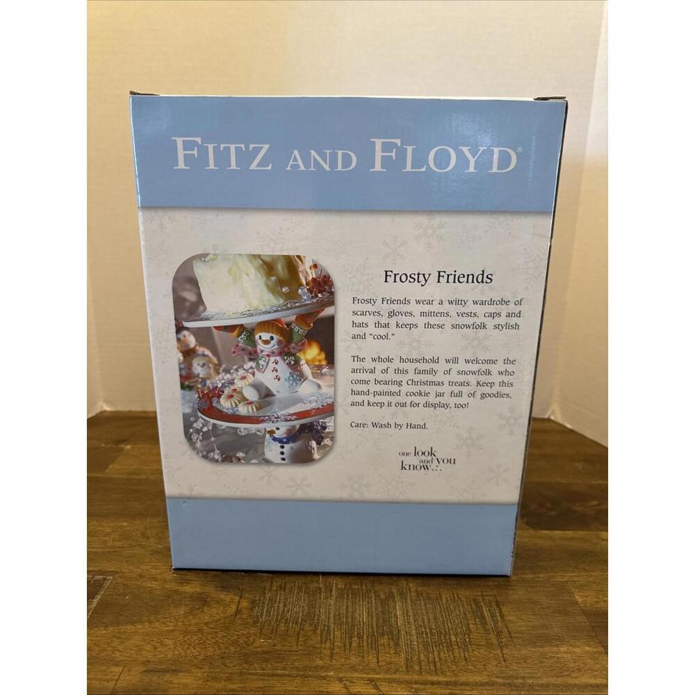 Vtg Fitz & Floyd "FROSTY FRIENDS" 12"H Cookie Jar Holiday NIB - Picture 3 of 9